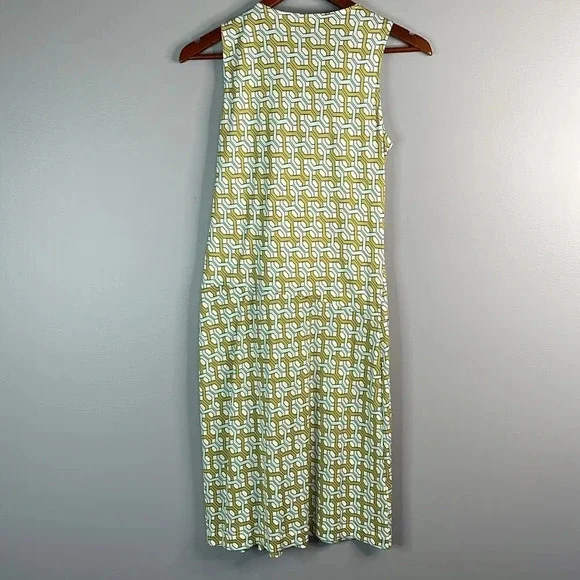 TOMMY BAHAMA Silk Surplice Chain Pattern Dress Ruched Sleeveless Summer 4-6 - Picture 7 of 11